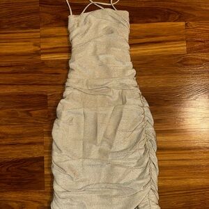Chic Silver Ruched Mini Dress